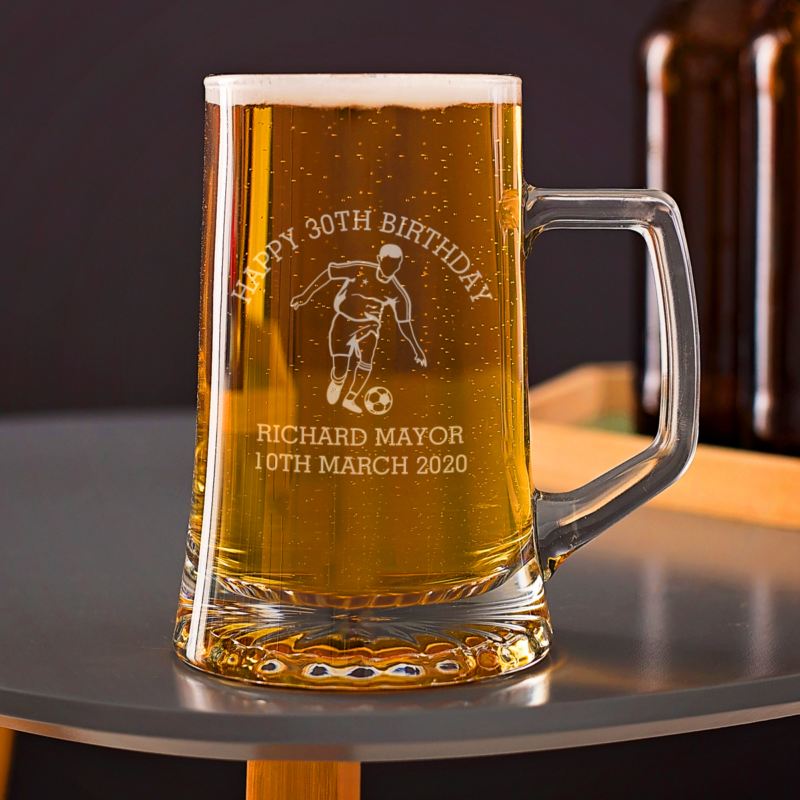 Engraved 30th Birthday Glass Tankard: Footballer product image