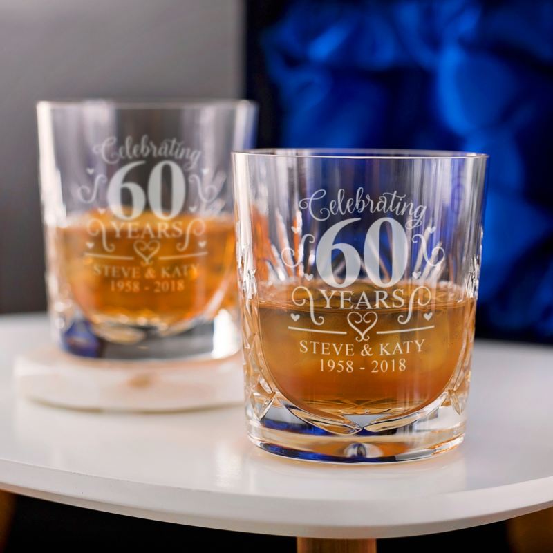 Engraved 60th Wedding Anniversary Whisky Glasses product image