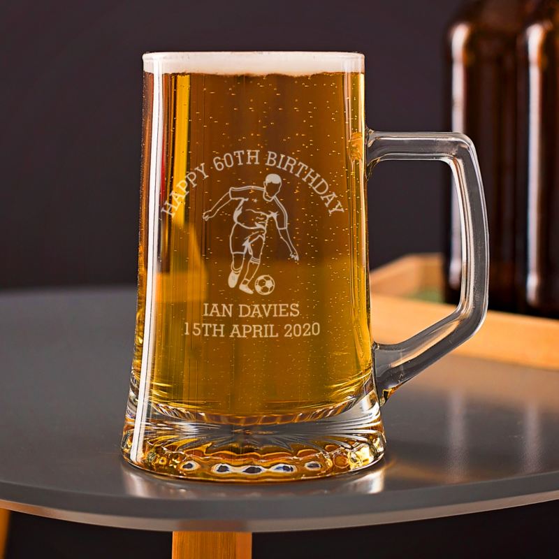 Engraved 60th Birthday Glass Tankard: Footballer product image