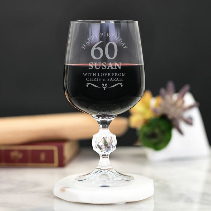 Personalised 60th Birthday Cut Stem Wine Glass The Personalised Gift Shop