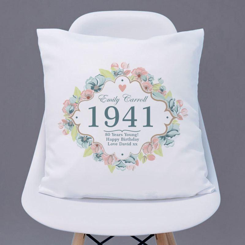 80th Birthday Personalised Cushion - Floral Design product image