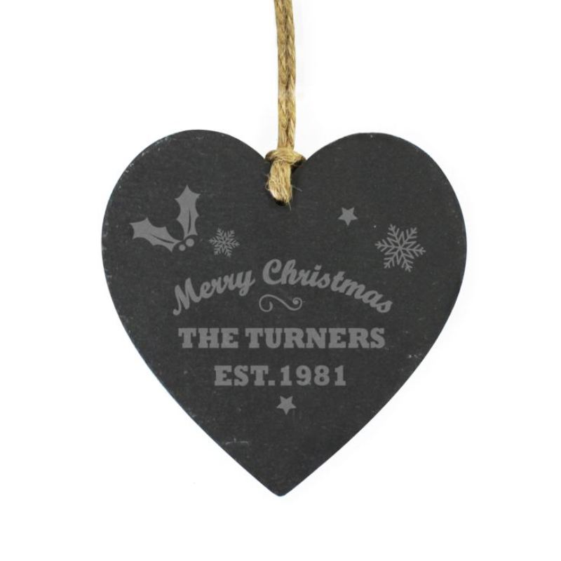 Personalised Merry Christmas Slate Heart Decoration product image