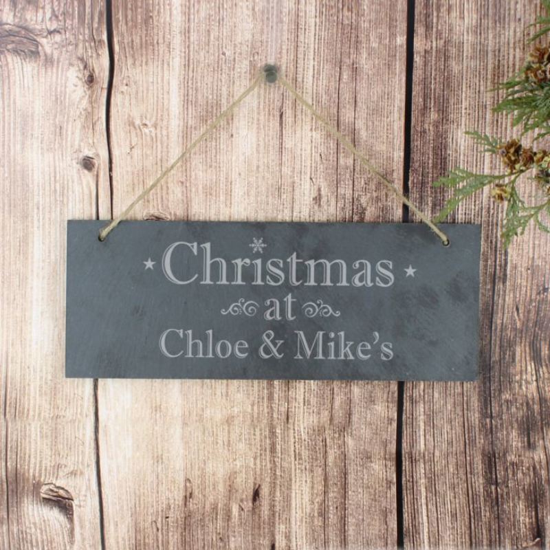 Personalised Christmas Hanging Slate Plaque product image