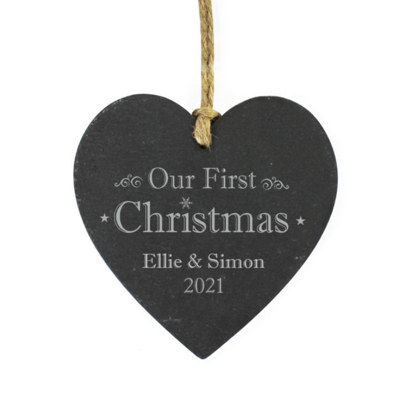 Personalised Our First Christmas Slate Heart Decoration product image