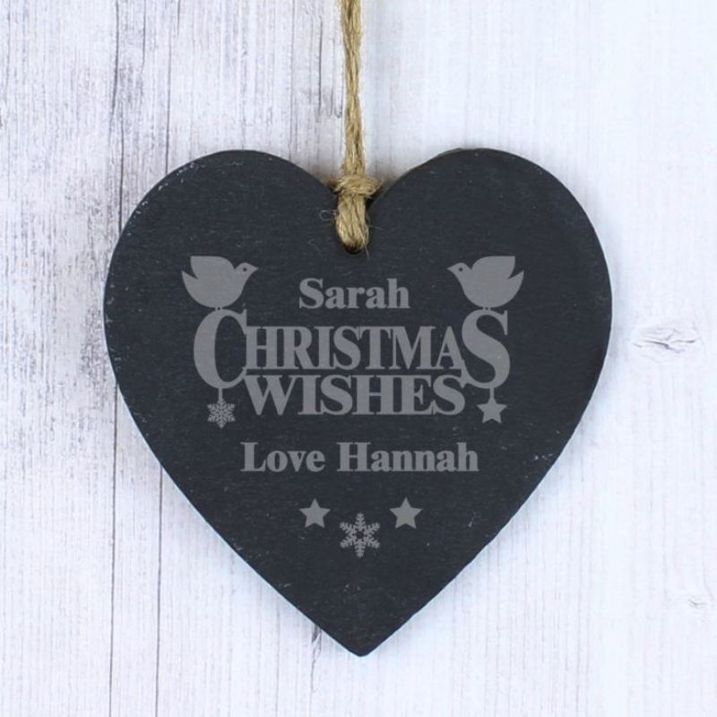 Personalised Christmas Wishes Slate Heart Decoration product image