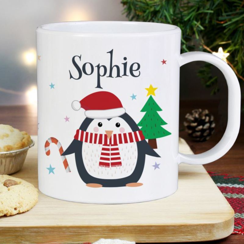 Personalised Christmas Penguin Plastic Mug product image