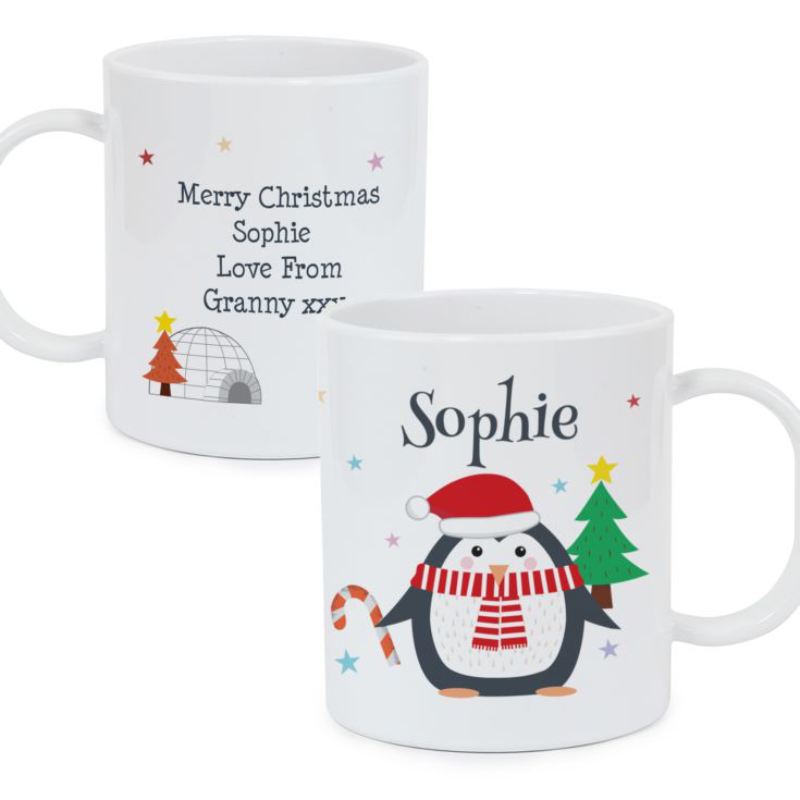 Personalised Christmas Penguin Plastic Mug product image