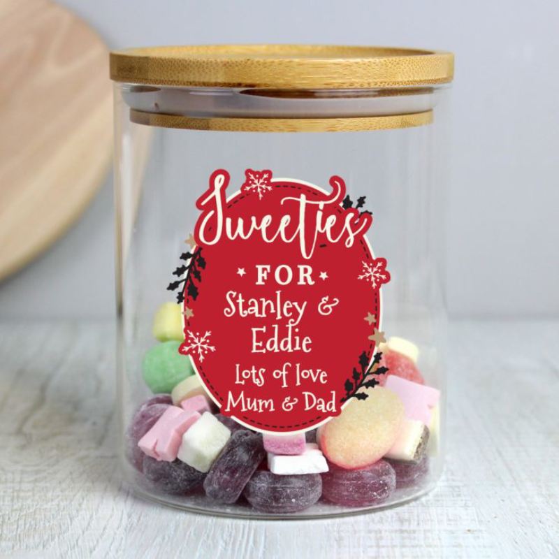 Personalised Christmas Glass Jar with Bamboo Lid product image