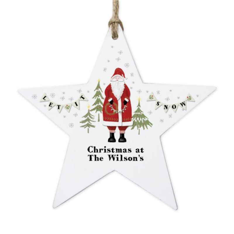 Personalised Father Christmas Wooden Star Decoration product image