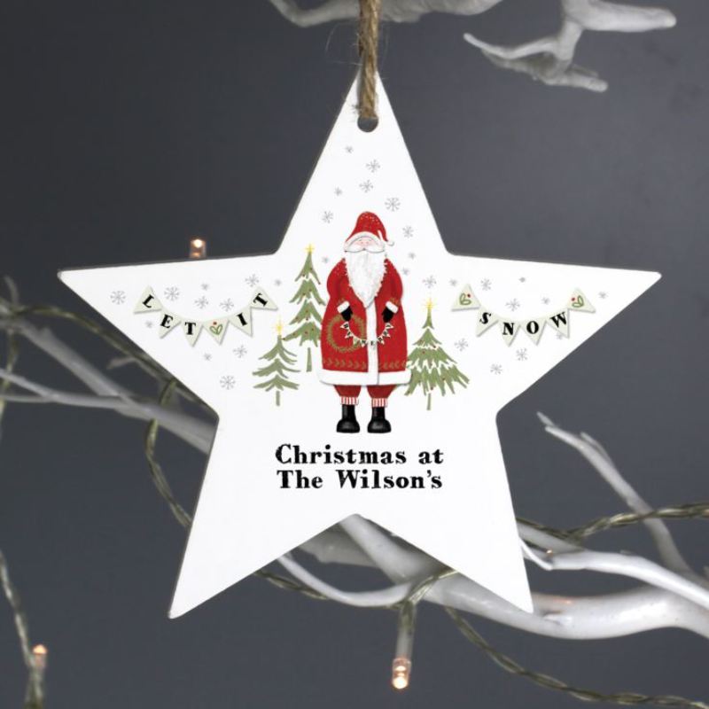 Personalised Father Christmas Wooden Star Decoration product image