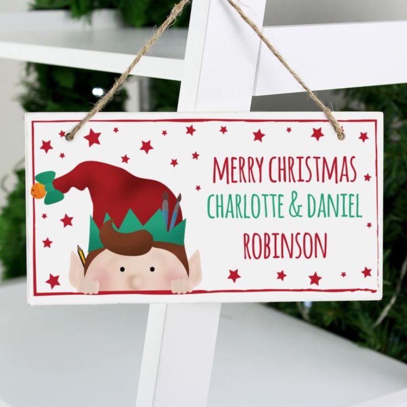 Personalised Christmas Elf Wooden Sign product image