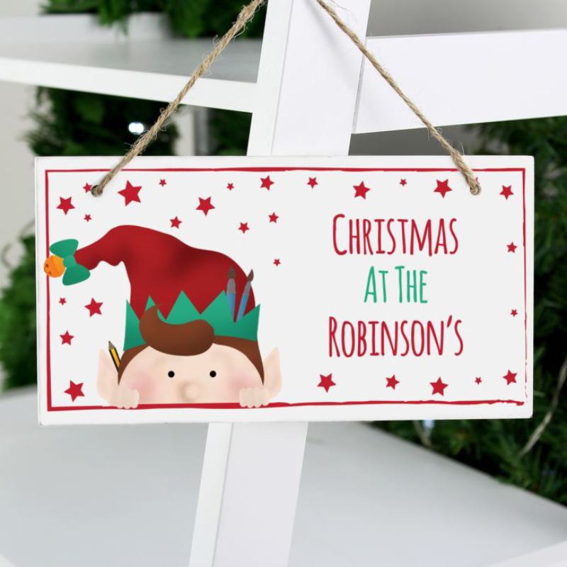 Personalised Christmas Elf Wooden Sign product image