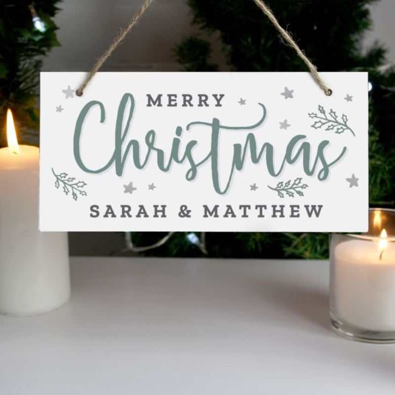 Personalised Merry Christmas White Wooden Sign product image