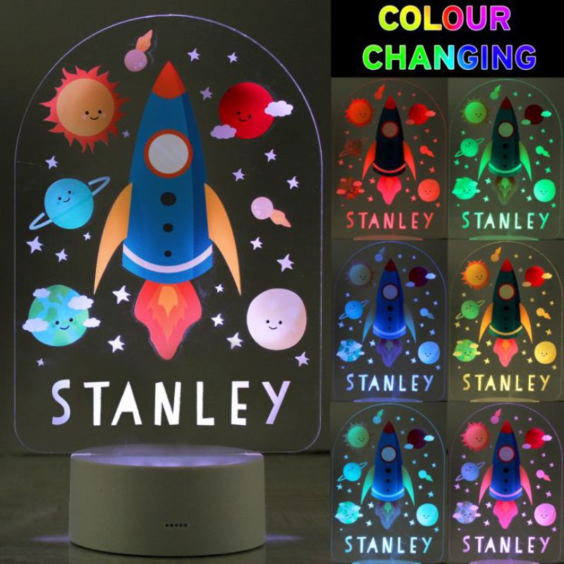 Personalised Space Rocket LED Colour Changing Night Light product image