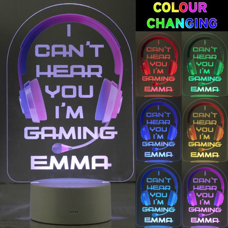 Personalised Pink Gaming LED Colour Changing Night Light product image