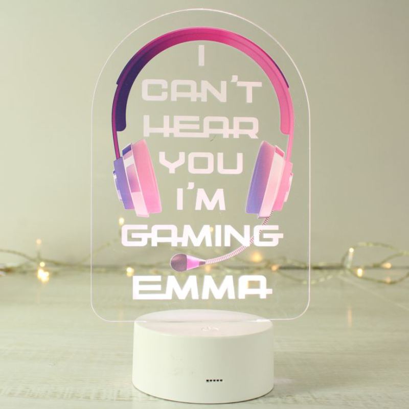 Personalised Pink Gaming LED Colour Changing Night Light product image