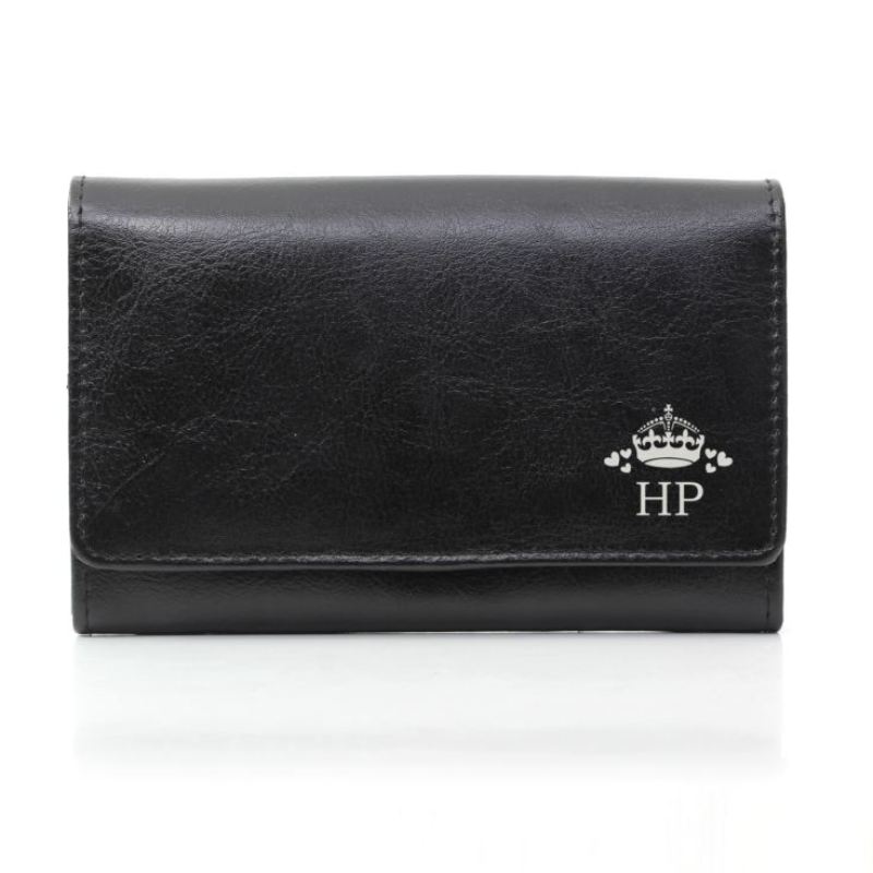 Personalised Crown Black Leather Purse product image