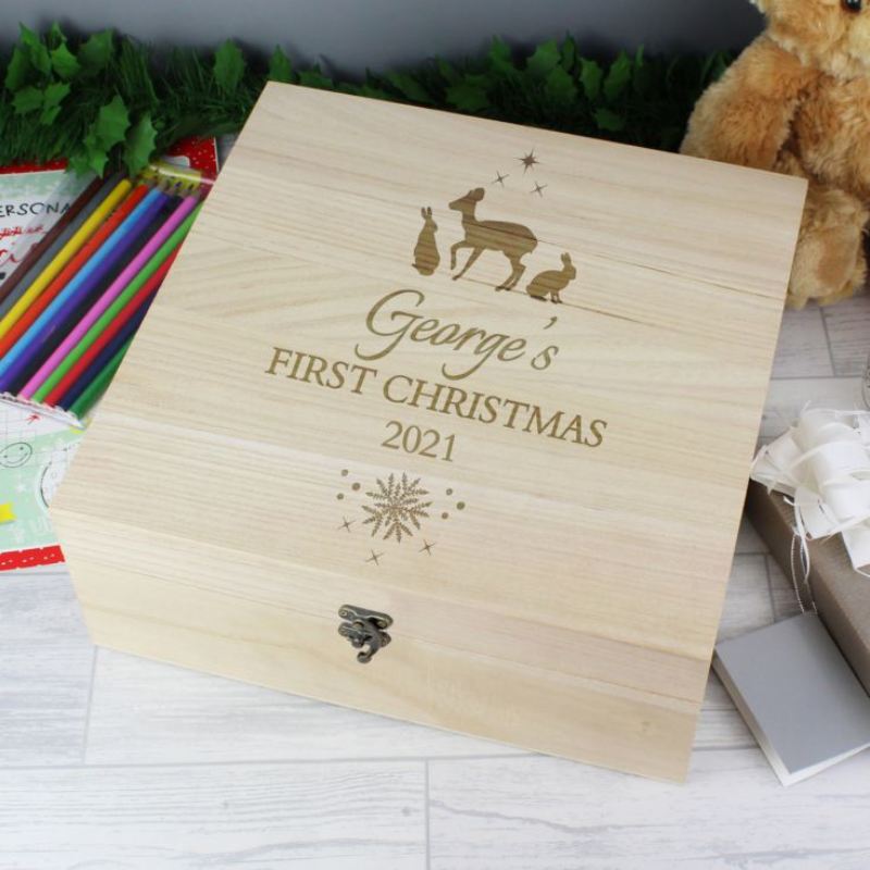 Personalised Christmas Large Wooden Keepsake Box product image
