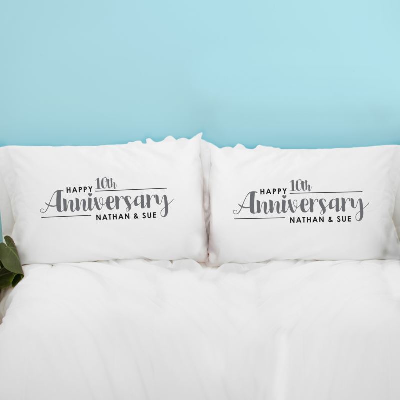 Personalised Pair Of 10th Wedding Anniversary Pillowcases