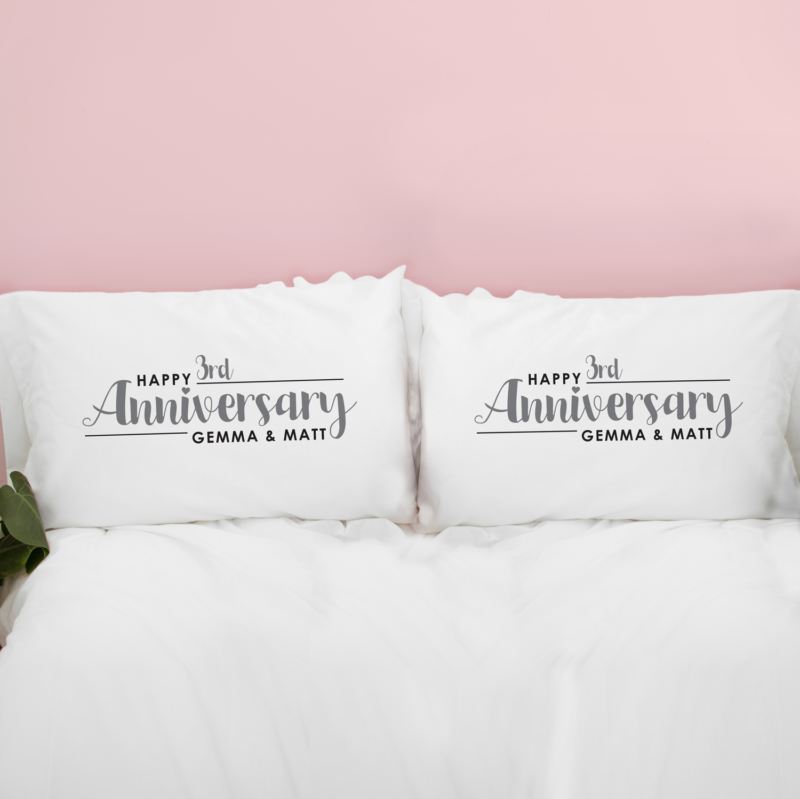 Personalised Pair Of 3rd Wedding Anniversary Pillowcases The