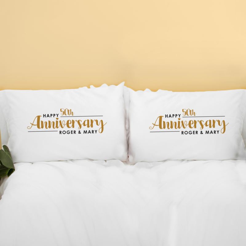Personalised Pair Of 50th Wedding Anniversary Pillowcases The