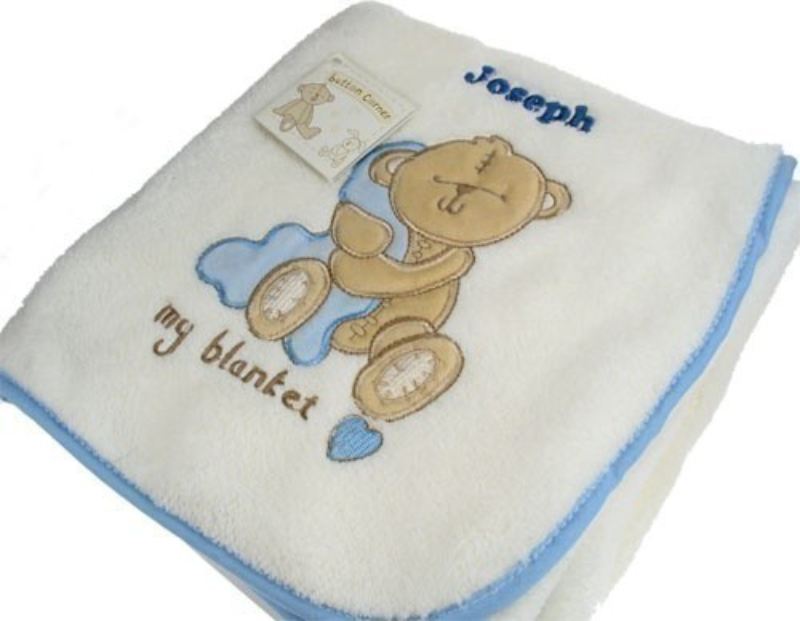 Baby Boy Teddy Blanket Blue Trim product image