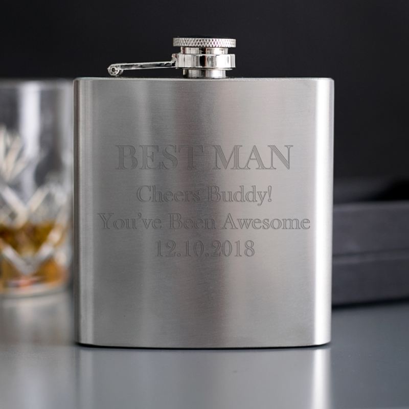 Best Man Gift Engraved Brushed Steel Hip Flask product image