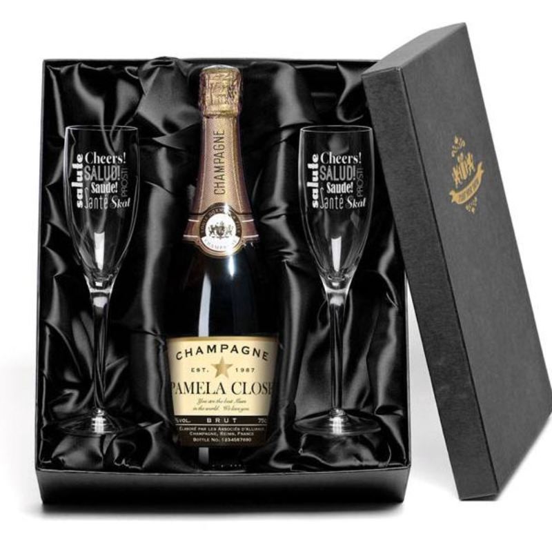 Champagne with Personalised Label and Personalised Flutes product image