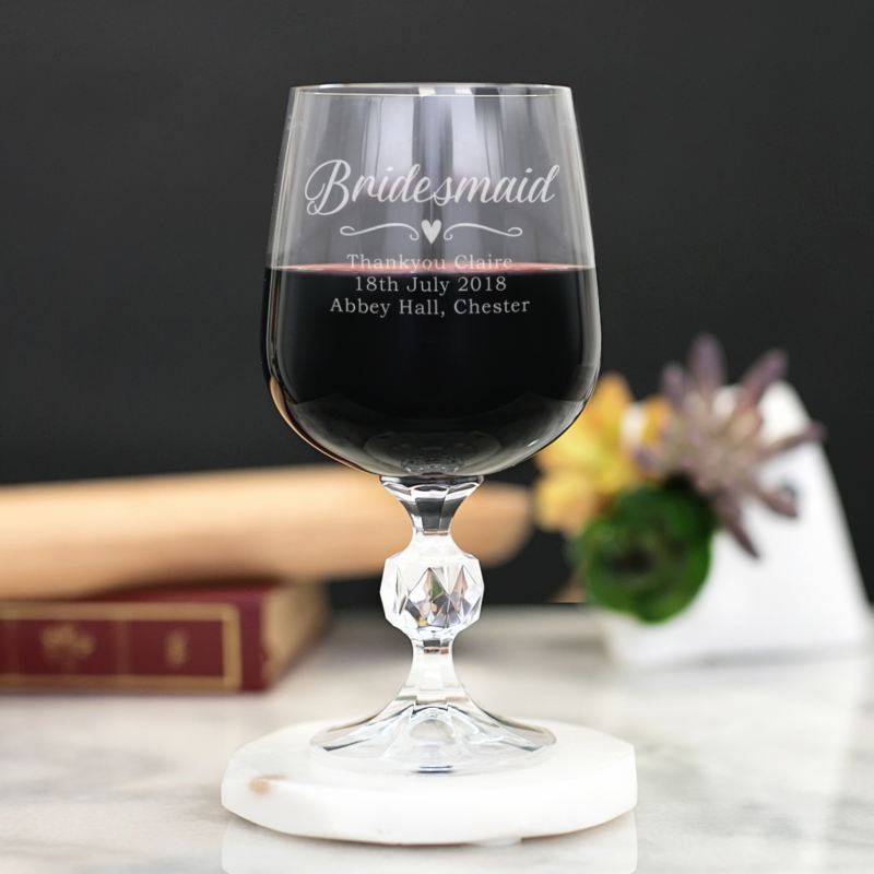 Personalised Bridesmaid Cut Stem Wine Glass product image