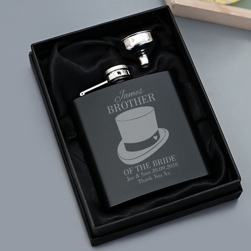 Engraved Brother of the Bride Black Hip Flask product image