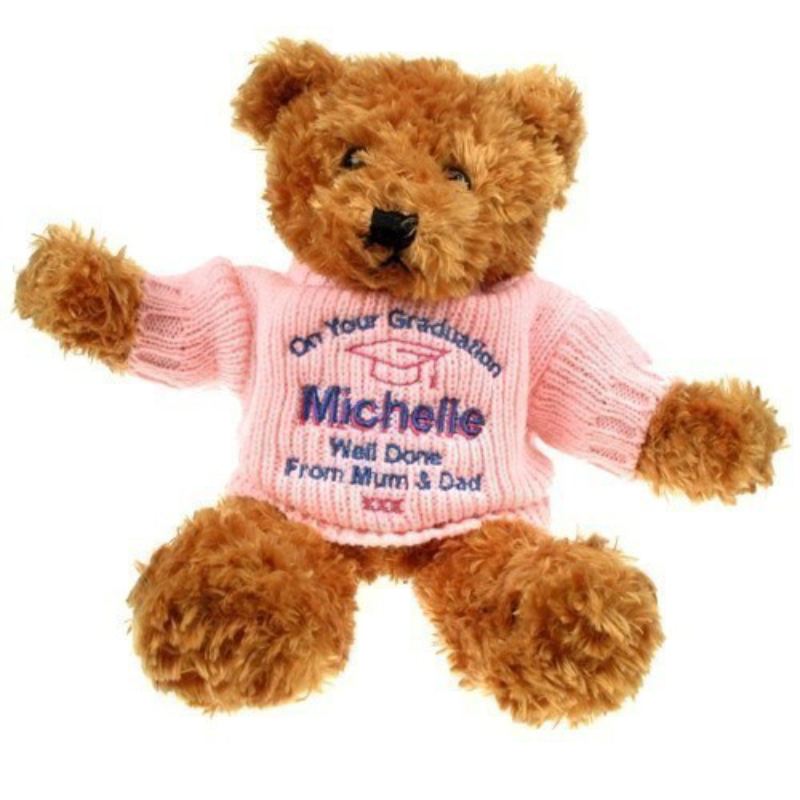 Brown Graduation Teddy Bear: Pink Jumper product image