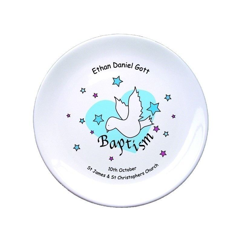 Dove & Hearts Blue Baptism 8" Coupe Plate The Personalised Gift Shop
