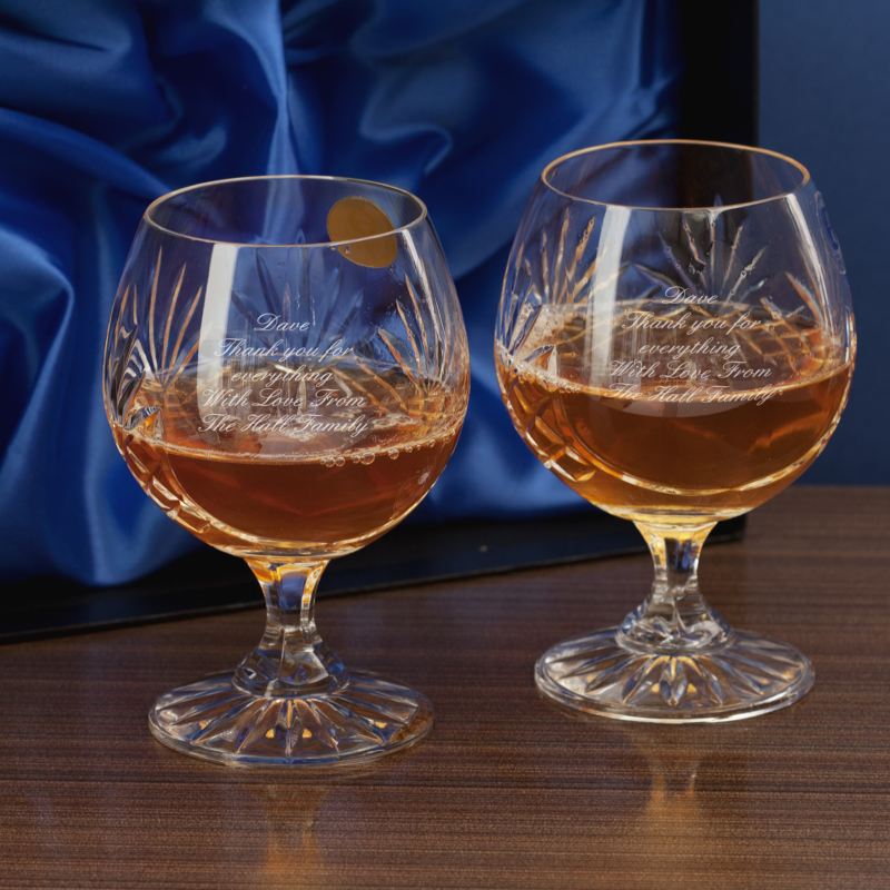 Engraved Cut Crystal Brandy Glasses product image