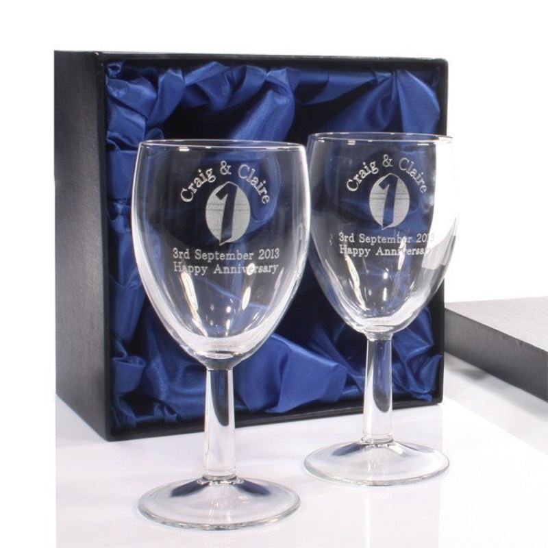 Engraved First Anniversary Wine Glasses The Personalised Gift Shop