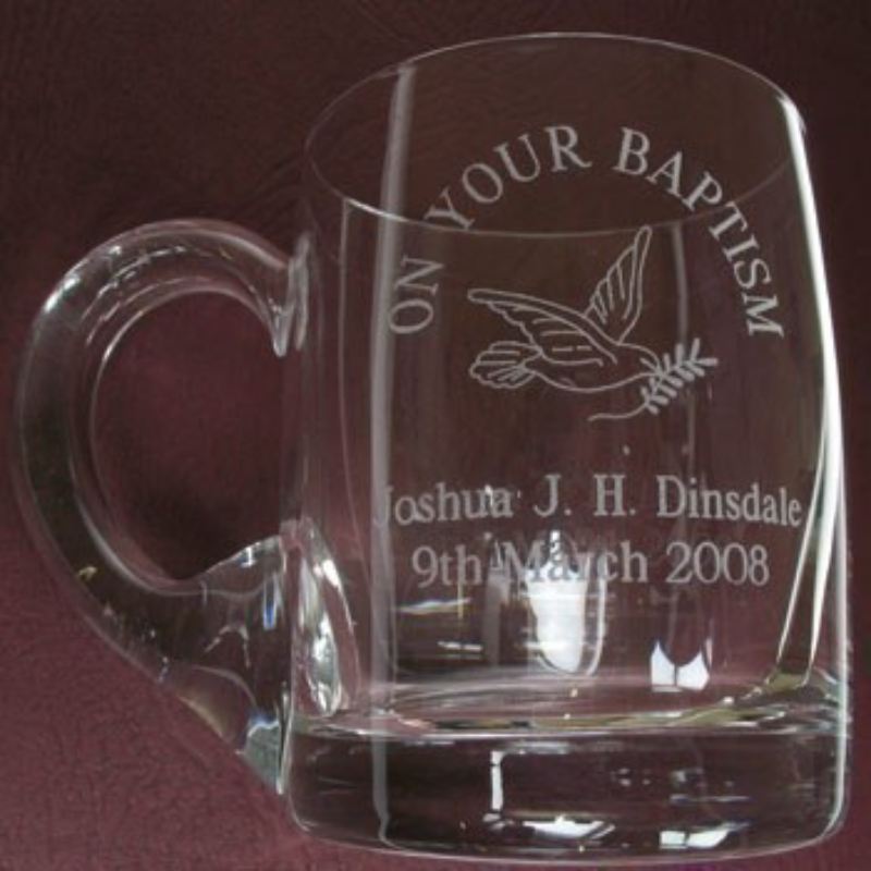 Engraved Miniature Glass Christening Dove Tankard product image