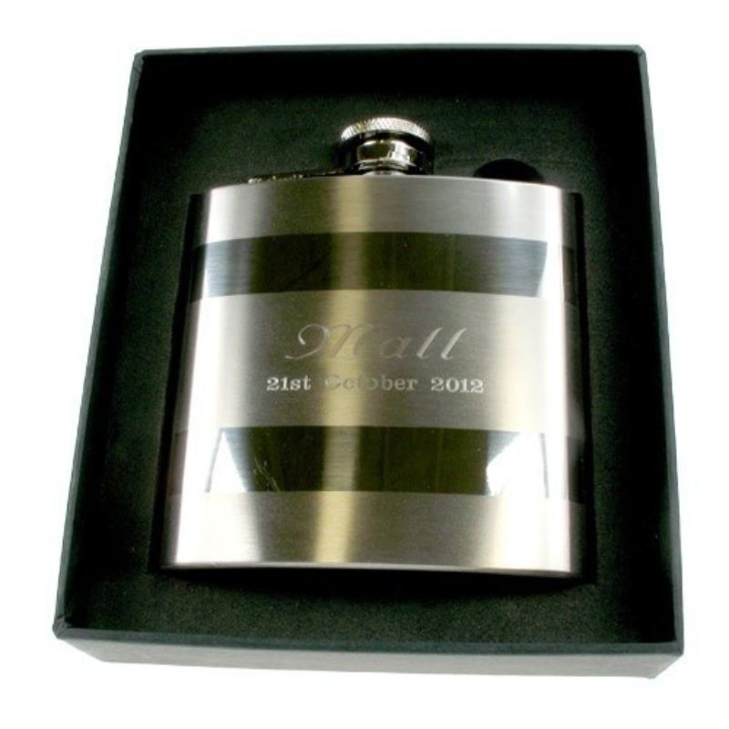 Steel Anniversary Gifts For Him
 Engraved Satin Steel Hip Flask Anniversary Gift for Him