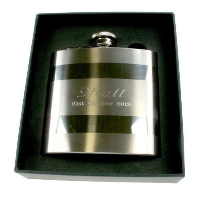 Engraved Satin Steel Hip Flask product image