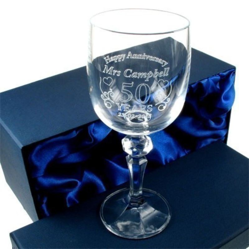 Engraved Wedding Anniversary Crystal Wine Glass for Her The