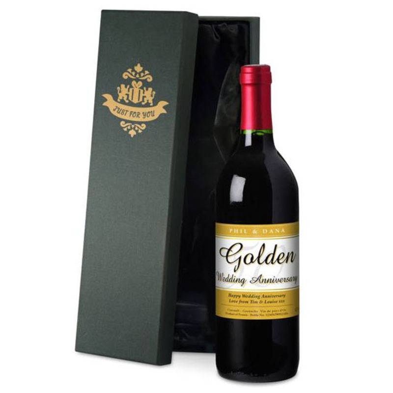 Personalised Golden Wedding Anniversary Red Wine The Personalised Gift Shop
