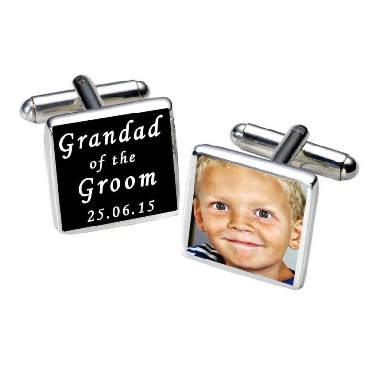 Grandad of the Groom Photo Cufflinks - Black product image