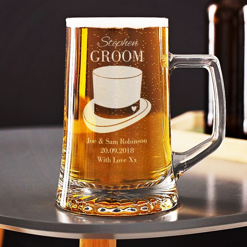 Groom Engraved Beer Glass Tankard product image