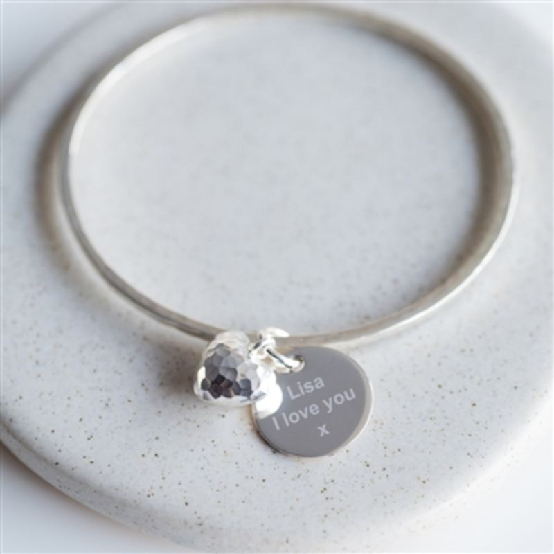Personalised Puffed Heart Hammered Bangle product image