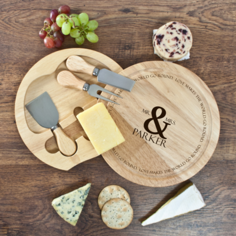 Personalised Love Makes The World Go Round Cheese Board Set product image