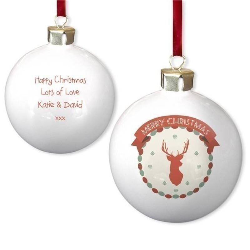 Merry Christmas Stag Bone China Bauble product image
