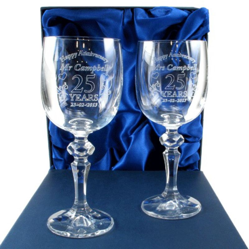 Mr and Mrs 25th Anniversary Engraved Crystal Wine Glasses product image