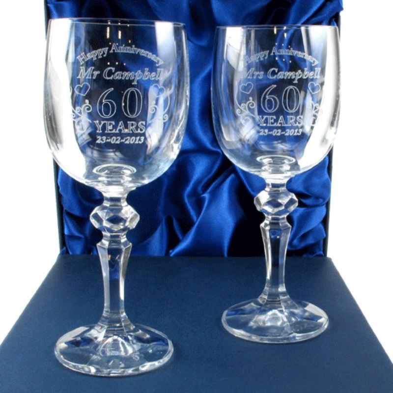 Mr and Mrs 60th Anniversary Engraved Crystal Wine Glasses product image