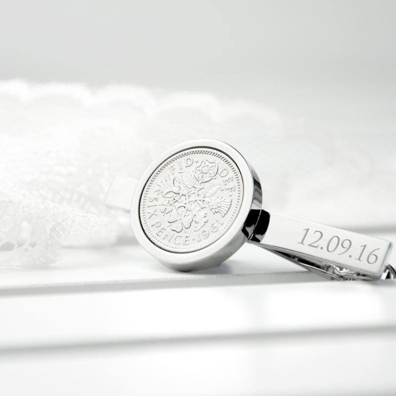 Personalised Silver Plated Lucky Sixpence Tie Clip product image