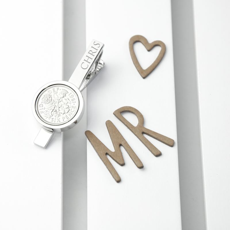 Personalised Silver Plated Lucky Sixpence Tie Clip product image