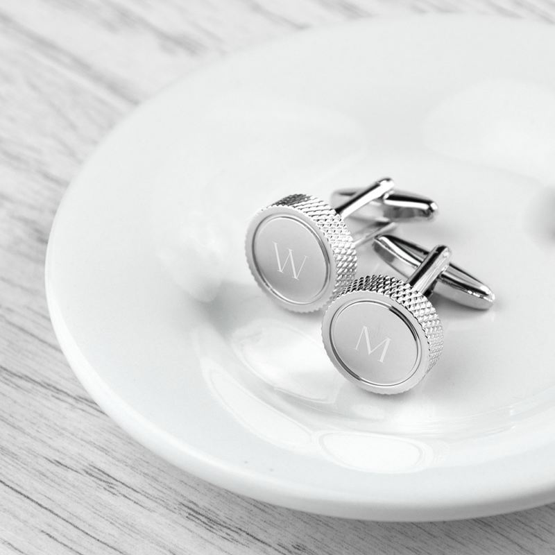Personalised Round Rhodium Plated Cufflinks product image