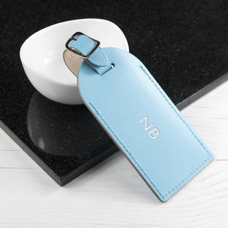 Personalised Pastel Blue Foiled Leather Luggage Tag product image